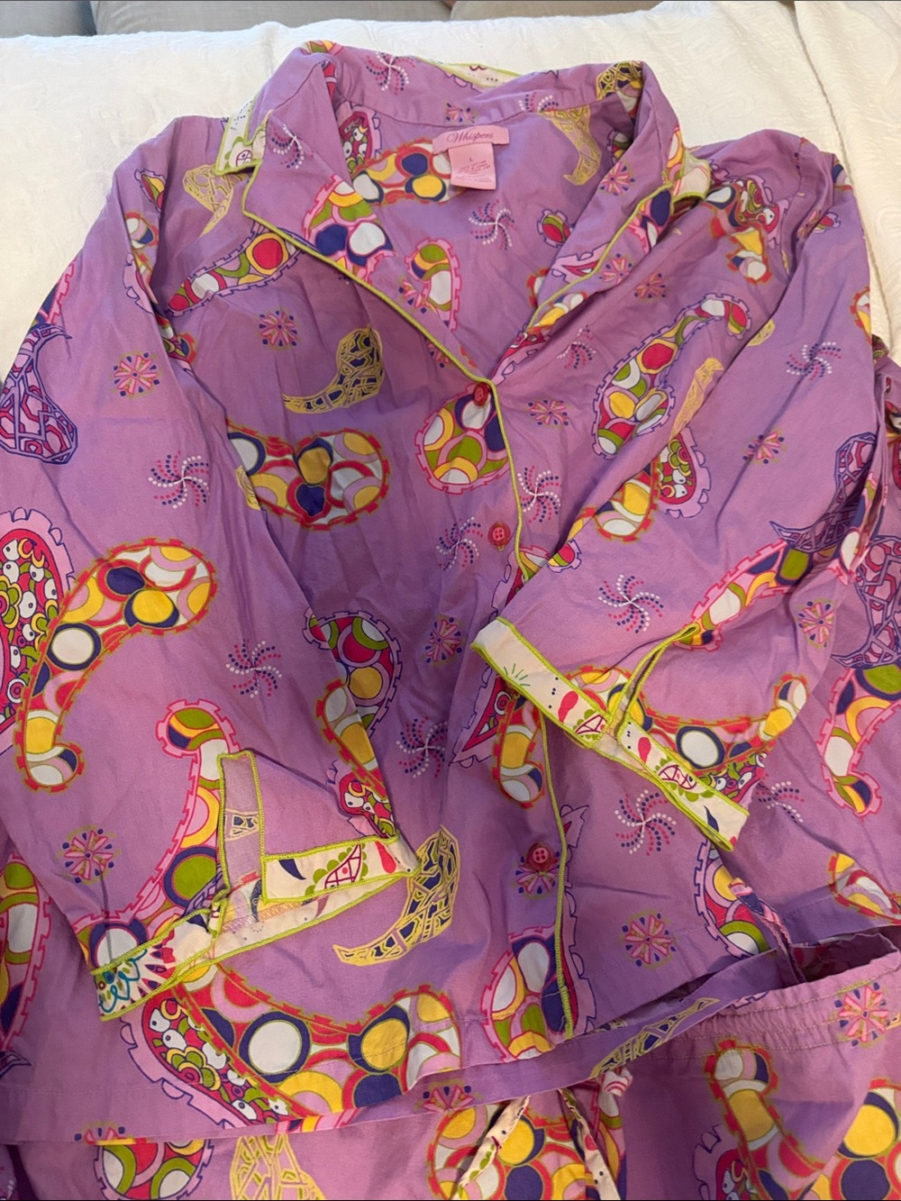 100% cotton whispers purple paisley pattern pajama pants and top size large - Picture 2 of 6